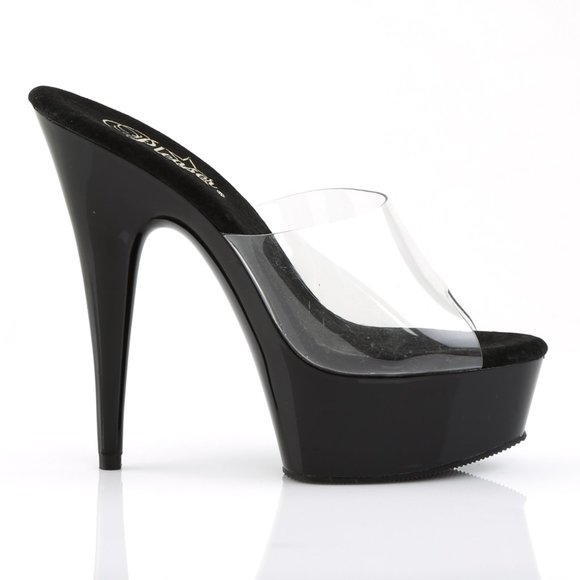 Pleaser Delight 601 Black Platform Heels with Clear Vamp - Picture 4 of 4